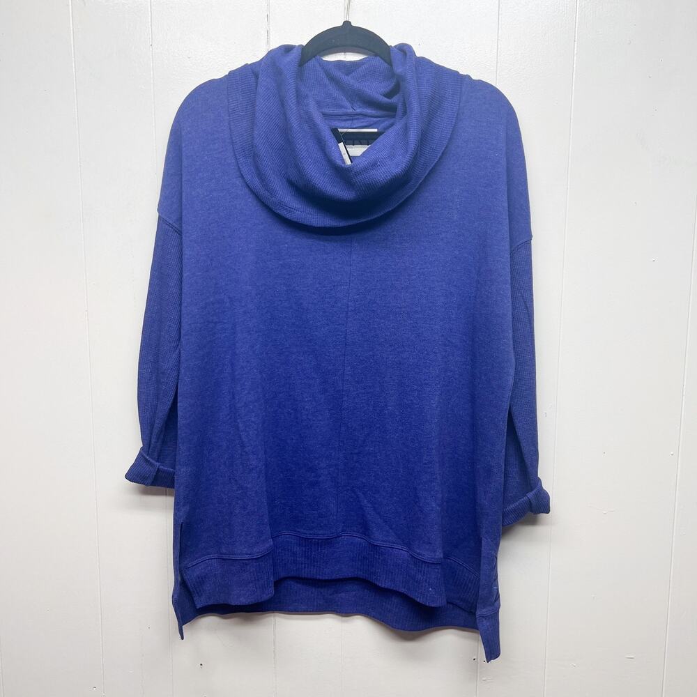 Andrew Marc Cowl Neck Ribbed Blue Women's Sweater Size Medium 3/4 Sleeve